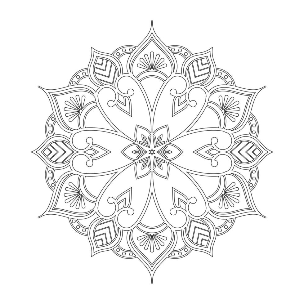 diseño de mandala floral con arte lineal en blanco y negro de estilo étnico vector