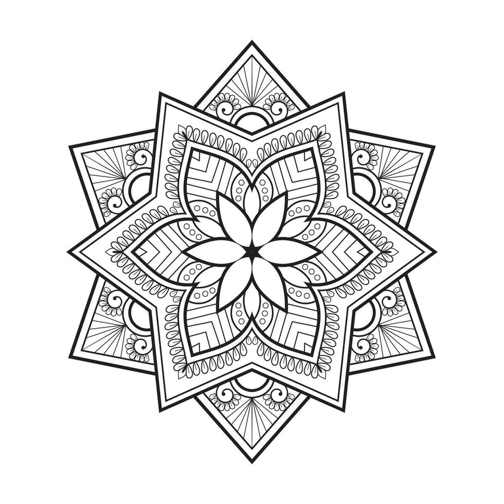 Floral mandala design with ethnic style black and white line art vector