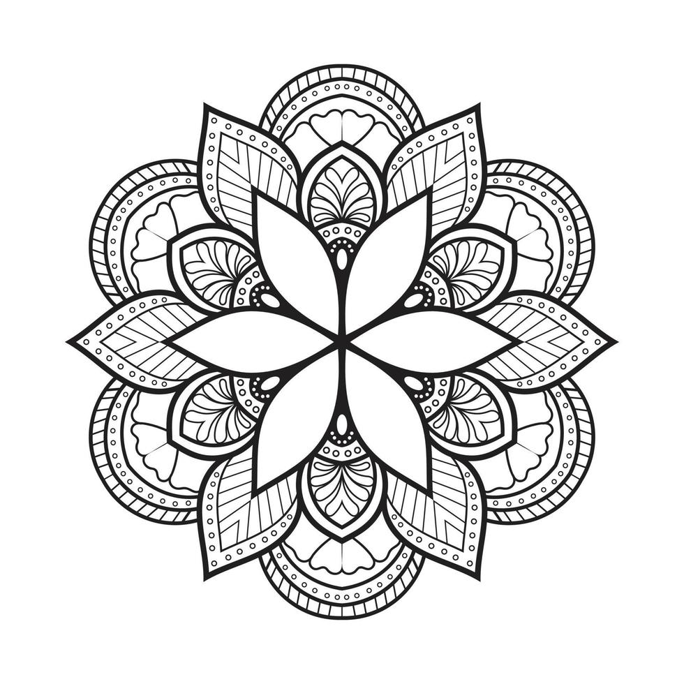 Floral mandala design with ethnic style black and white line art vector