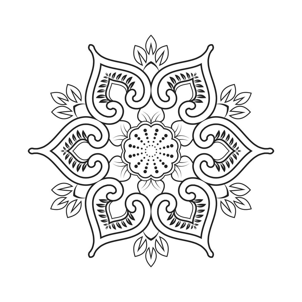 Floral mandala design with ethnic style black and white line art vector