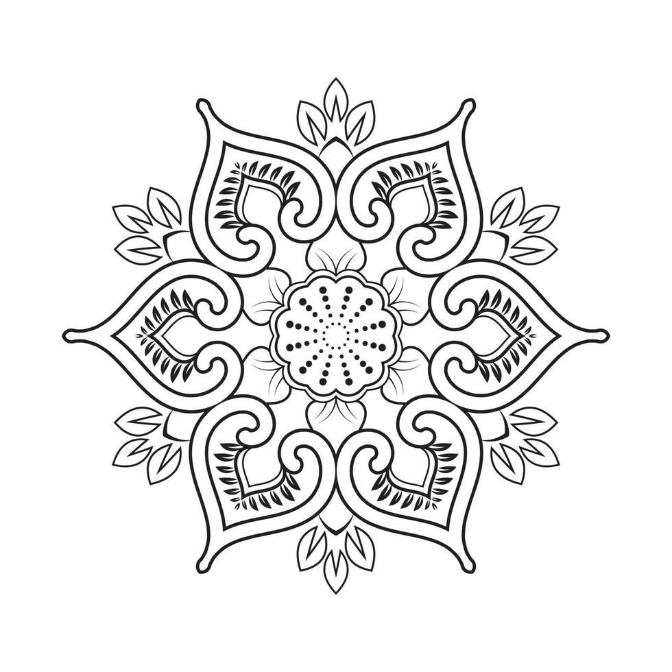 diseño de mandala floral con arte lineal en blanco y negro de estilo étnico vector