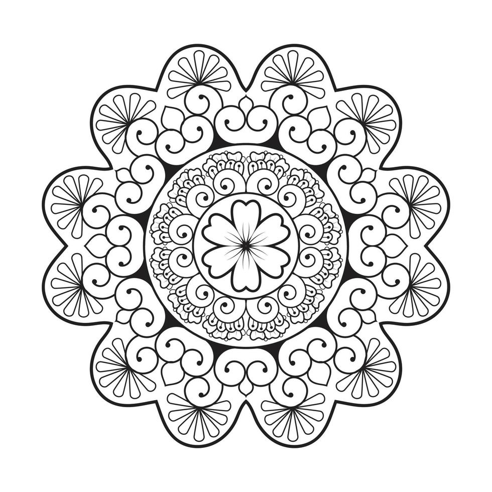 Floral mandala design with ethnic style black and white line art vector