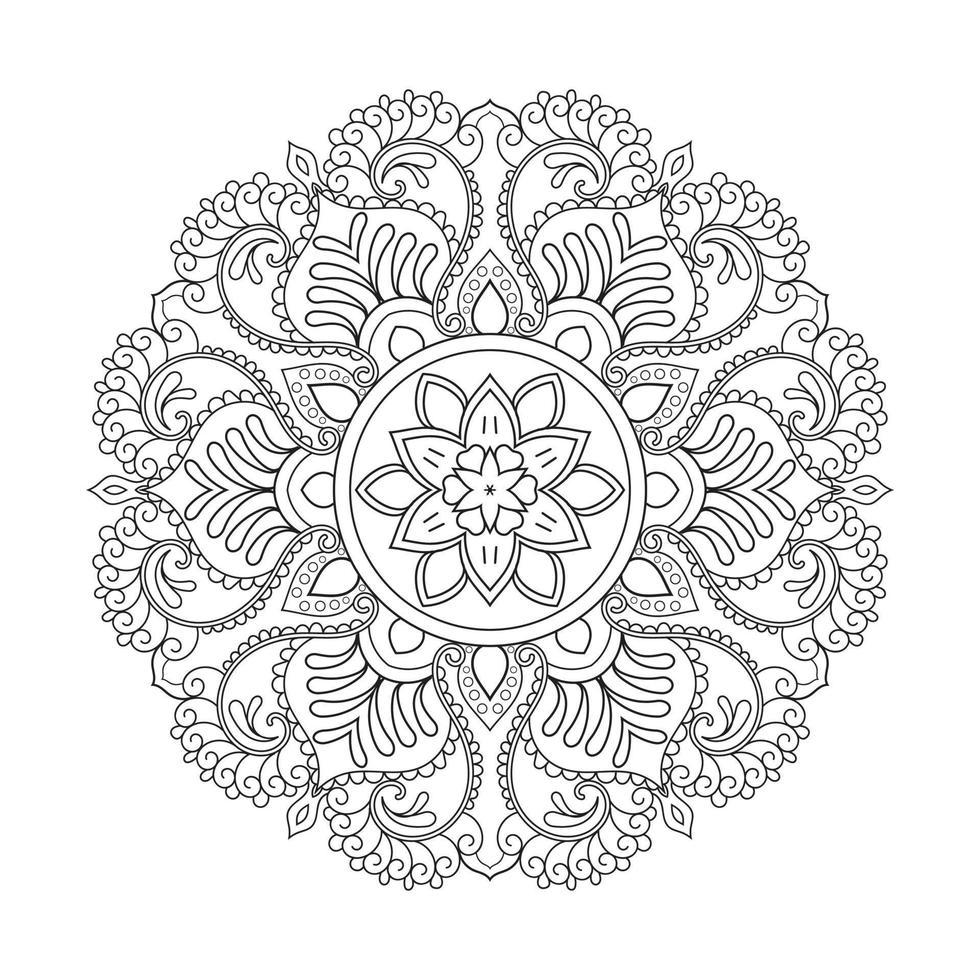 Floral mandala design with ethnic style black and white line art vector