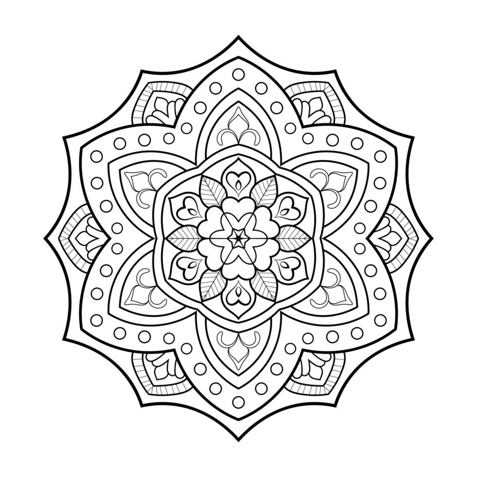 diseño de mandala floral con arte lineal en blanco y negro de estilo étnico vector