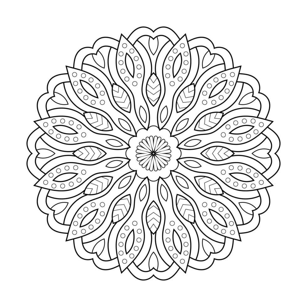 Floral mandala design with ethnic style black and white line art vector