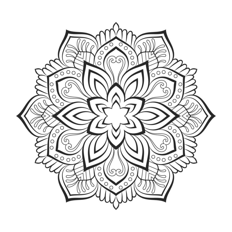 Floral mandala design with ethnic style black and white line art vector