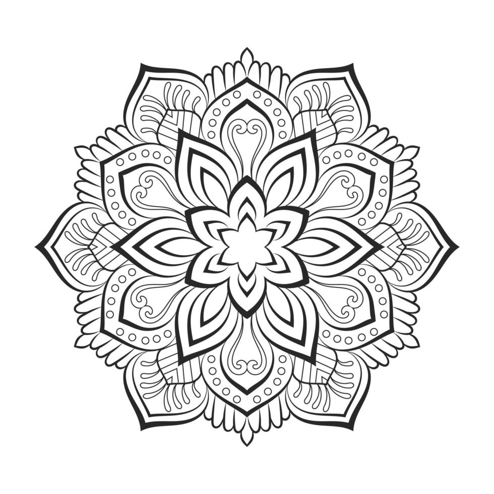 diseño de mandala floral con arte lineal en blanco y negro de estilo étnico vector