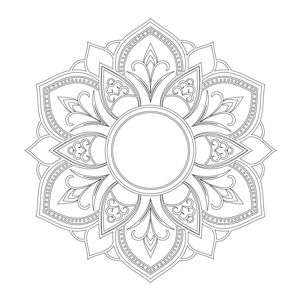 diseño de mandala floral con arte lineal en blanco y negro de estilo étnico vector