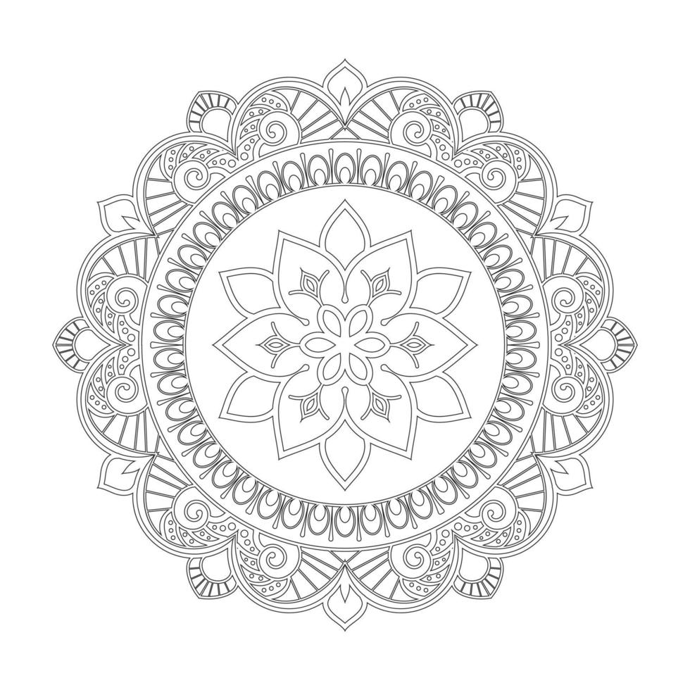 Floral mandala design with ethnic style black and white line art vector