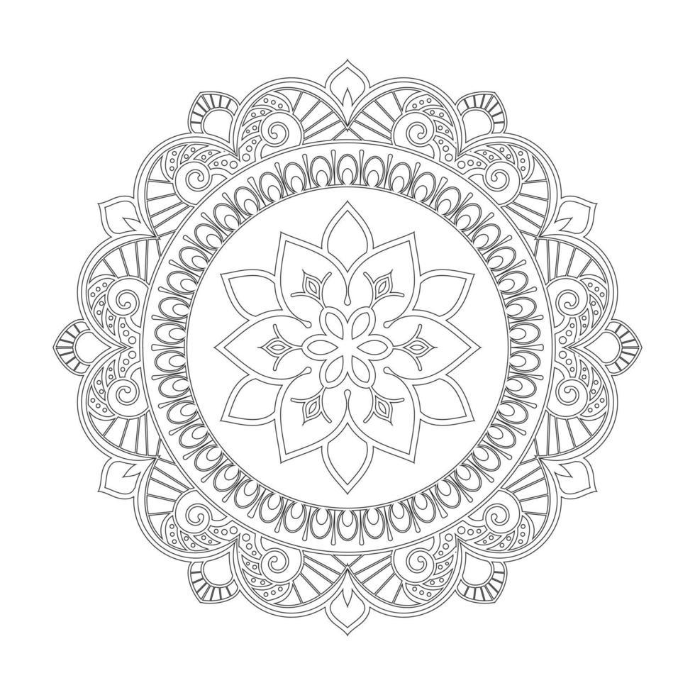 diseño de mandala floral con arte lineal en blanco y negro de estilo étnico vector