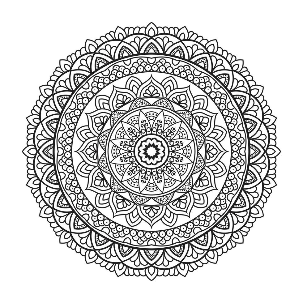 Floral mandala design with ethnic style black and white line art vector