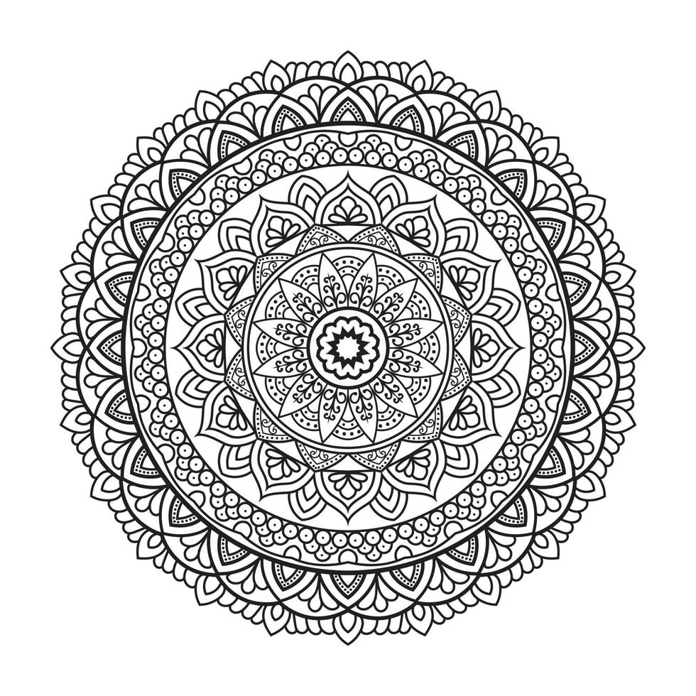 diseño de mandala floral con arte lineal en blanco y negro de estilo étnico vector