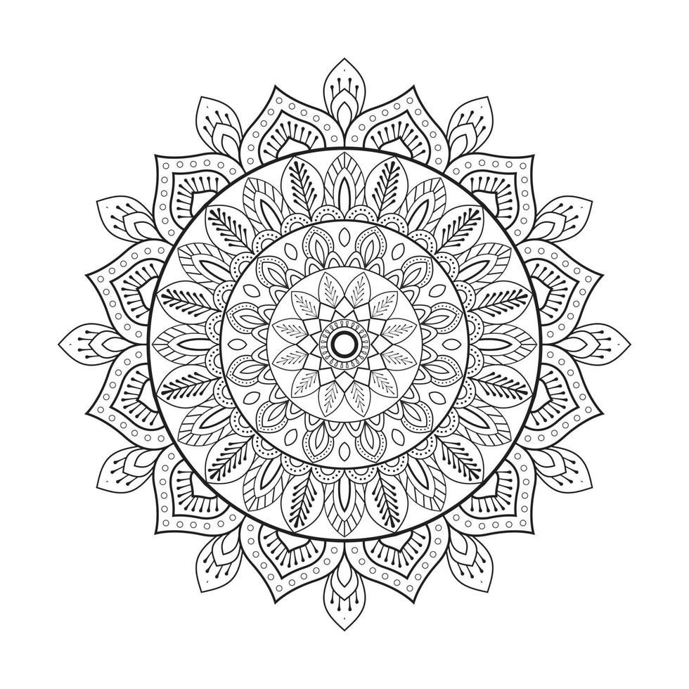 Floral mandala design with ethnic style black and white line art vector