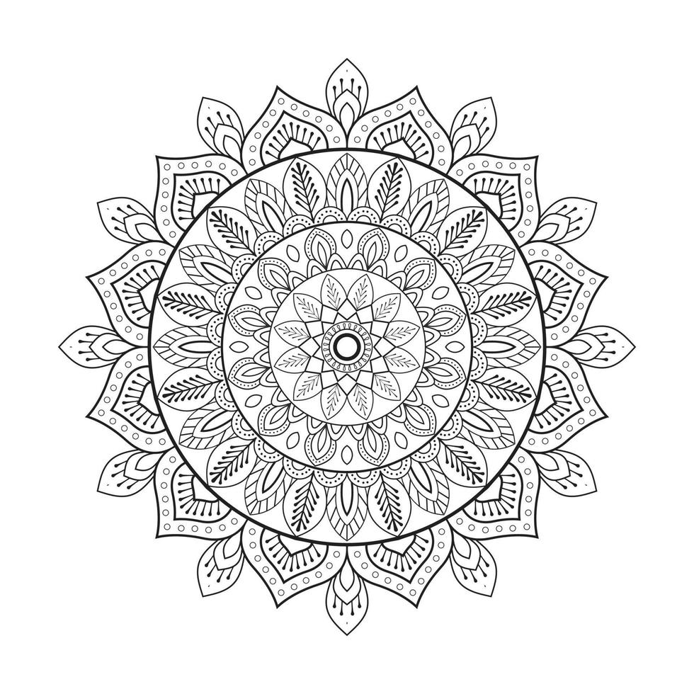 diseño de mandala floral con arte lineal en blanco y negro de estilo étnico vector