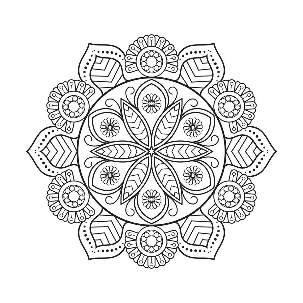 Floral mandala design with ethnic style black and white line art vector