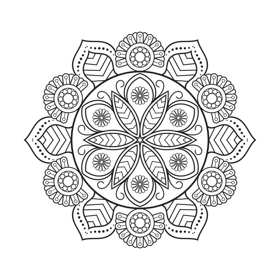 Floral mandala design with ethnic style black and white line art vector