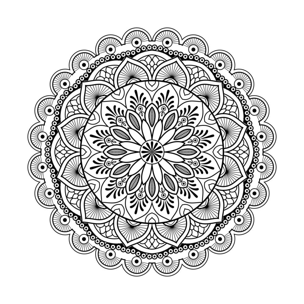 Floral mandala design with ethnic style black and white line art vector