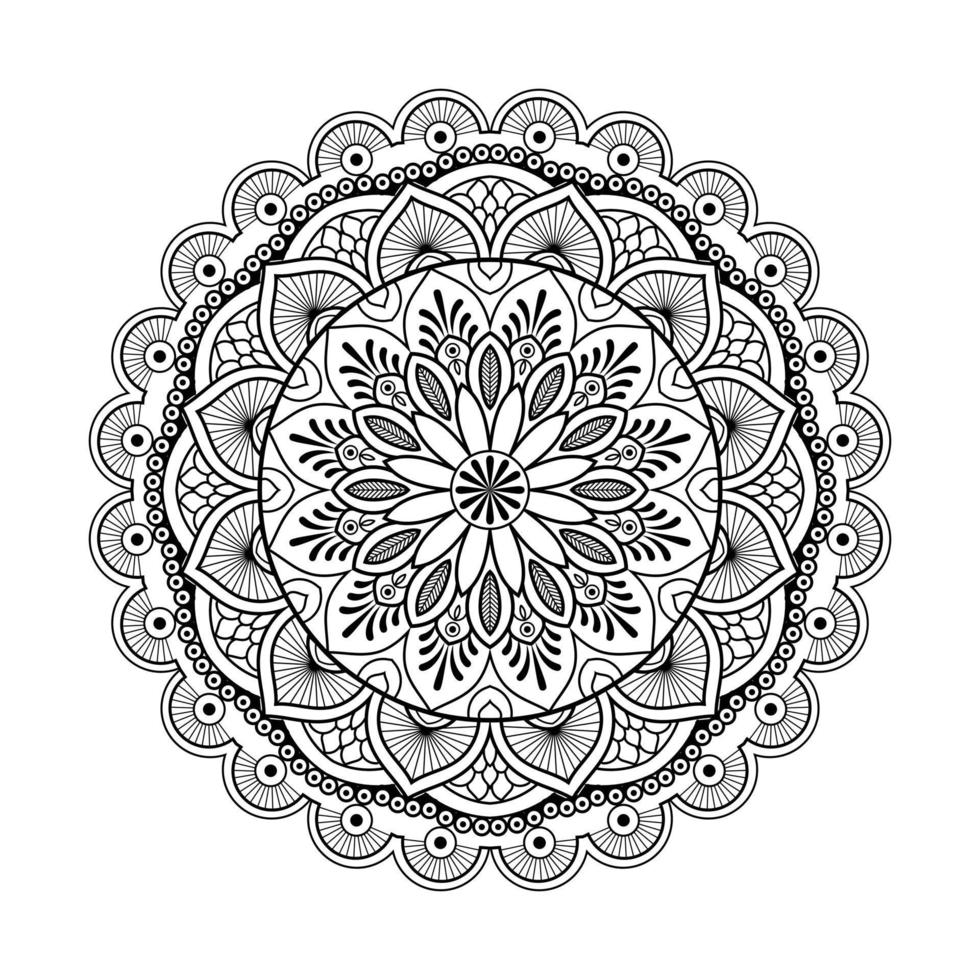 diseño de mandala floral con arte lineal en blanco y negro de estilo étnico vector