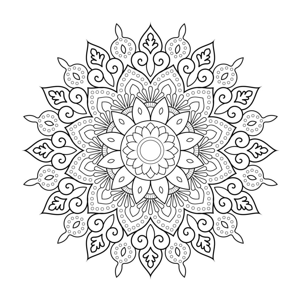 Floral mandala design with ethnic style black and white line art vector