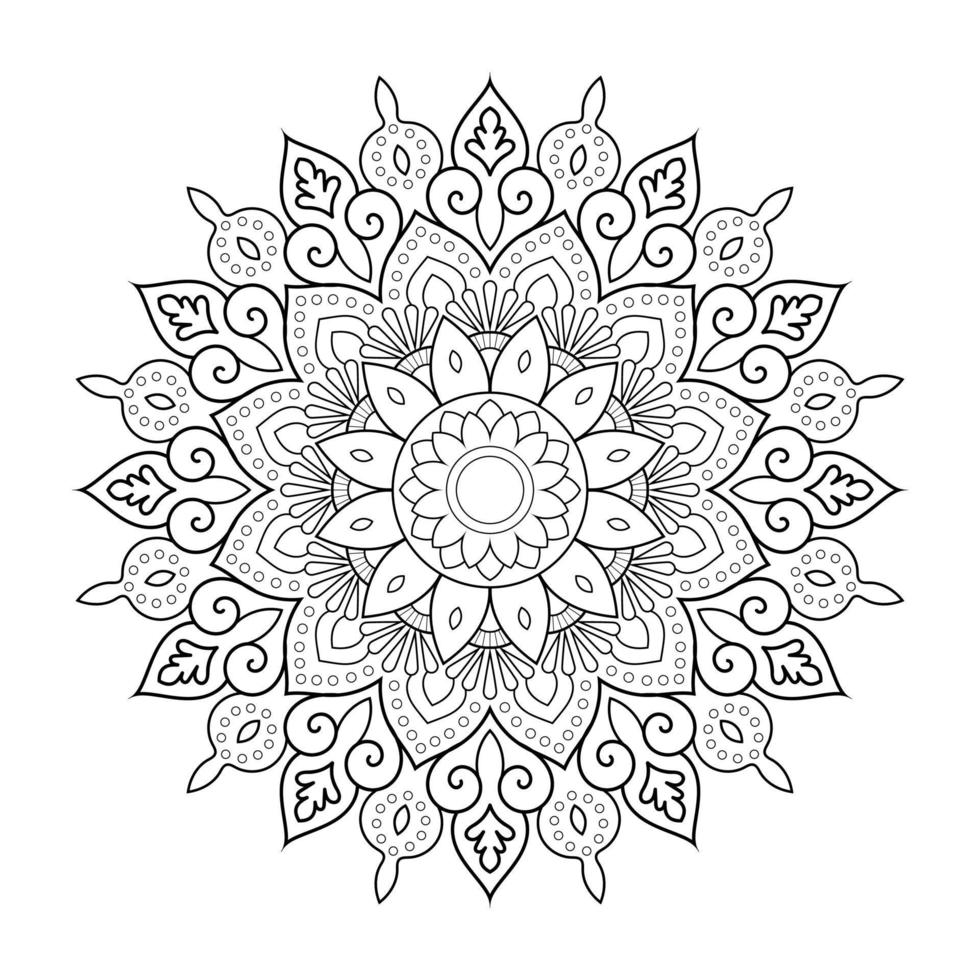 diseño de mandala floral con arte lineal en blanco y negro de estilo étnico vector