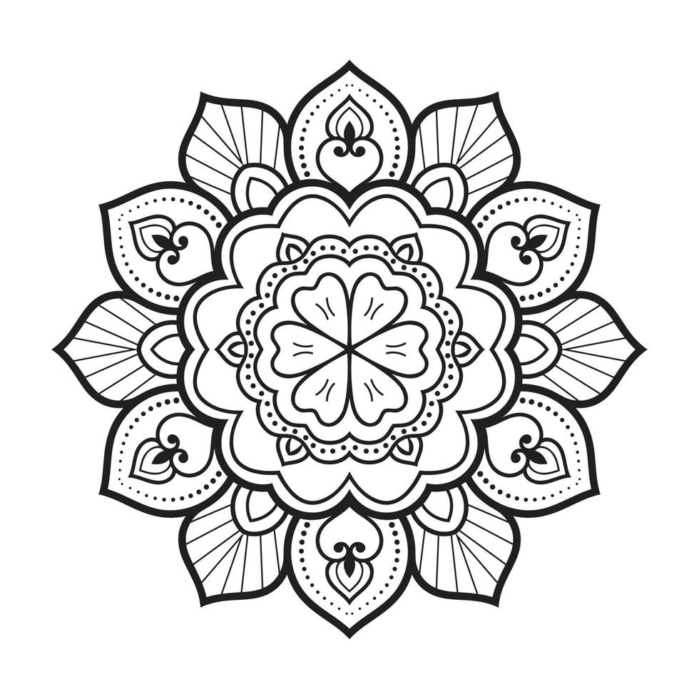 Floral mandala design with ethnic style black and white line art vector