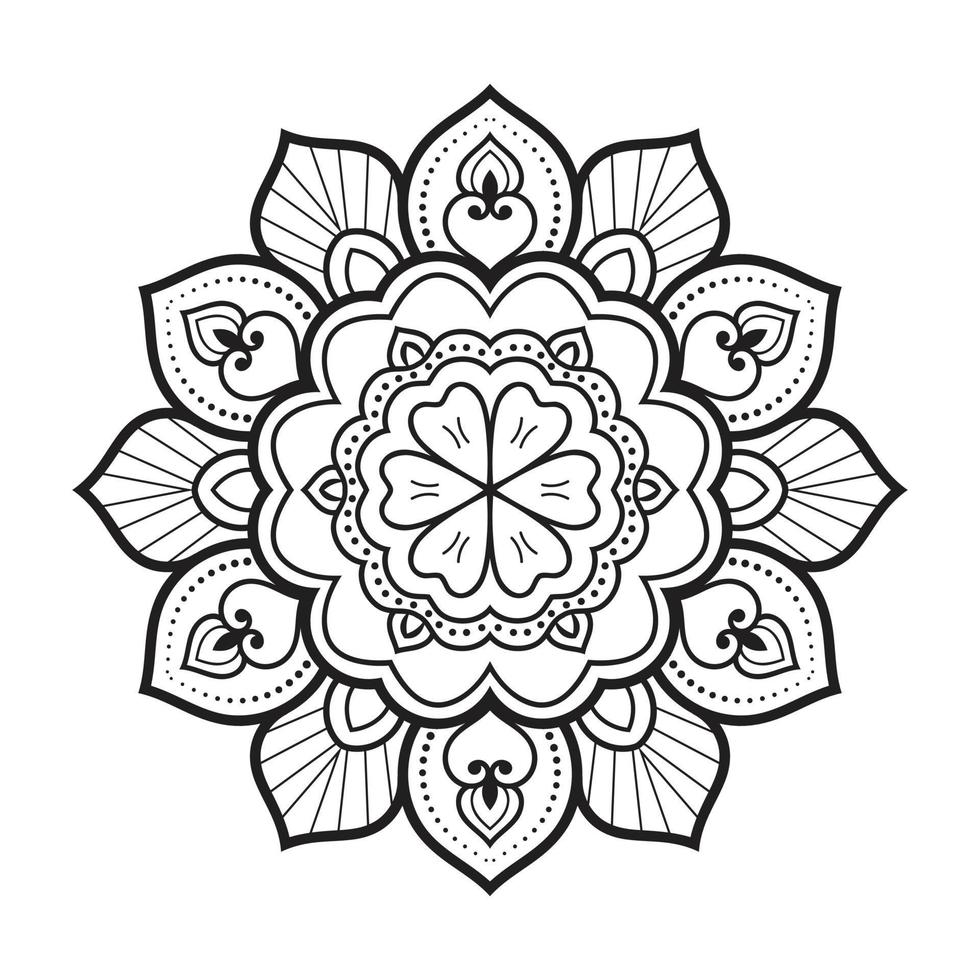 diseño de mandala floral con arte lineal en blanco y negro de estilo étnico vector