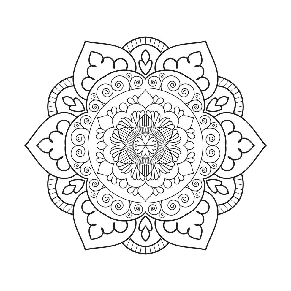 Floral mandala design with ethnic style black and white line art vector