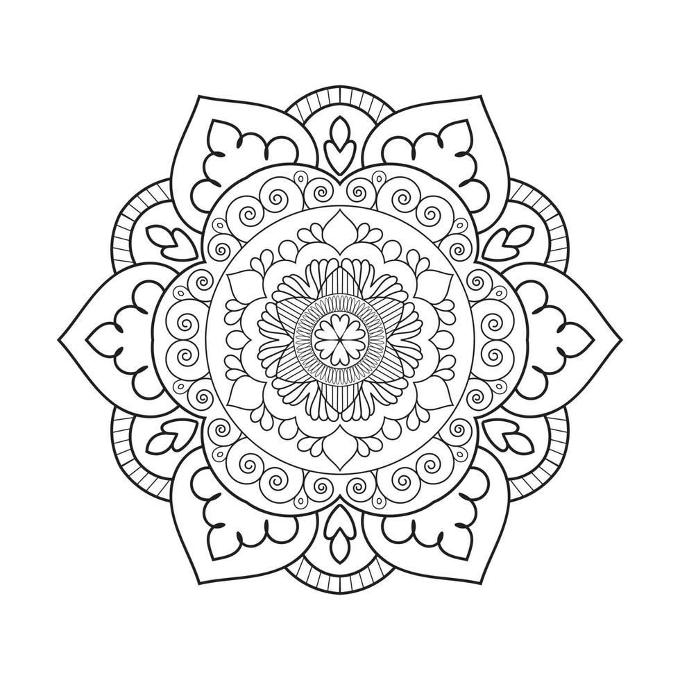 diseño de mandala floral con arte lineal en blanco y negro de estilo étnico vector