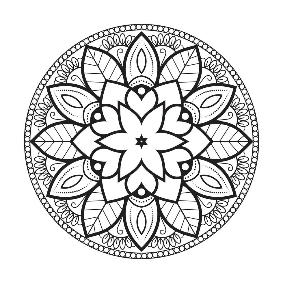 Floral mandala design with ethnic style black and white line art vector