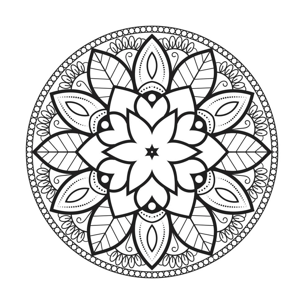 Floral mandala design with ethnic style black and white line art vector