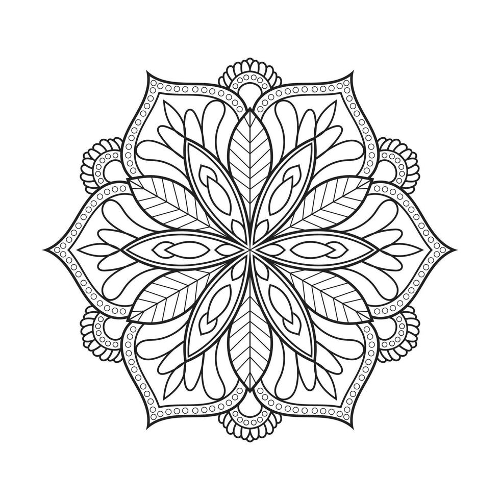 Floral mandala design with ethnic style black and white line art vector