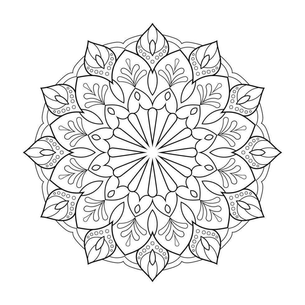 Floral mandala design with ethnic style black and white line art vector