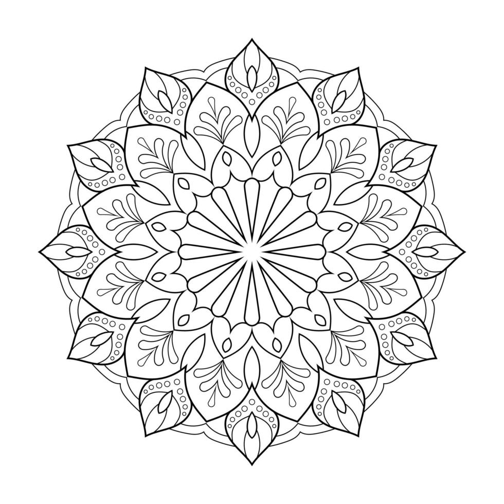 Floral mandala design with ethnic style black and white line art vector