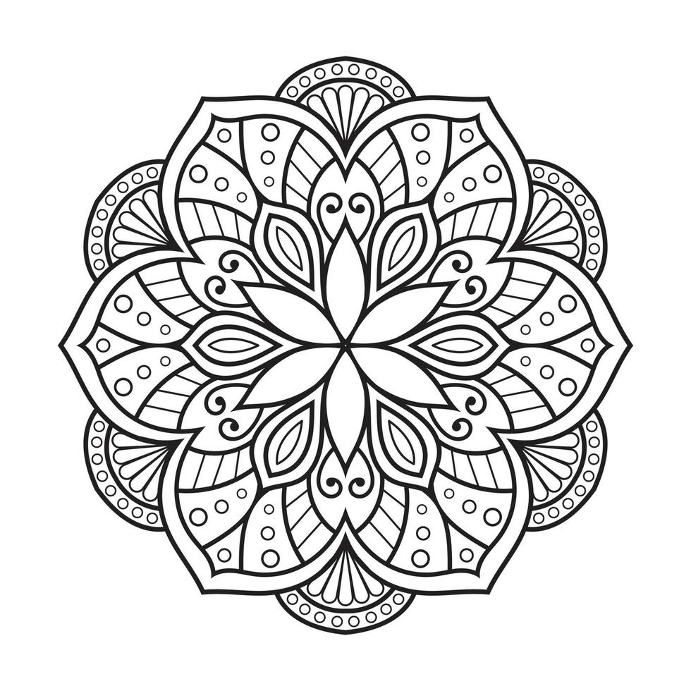 Floral mandala design with ethnic style black and white line art vector