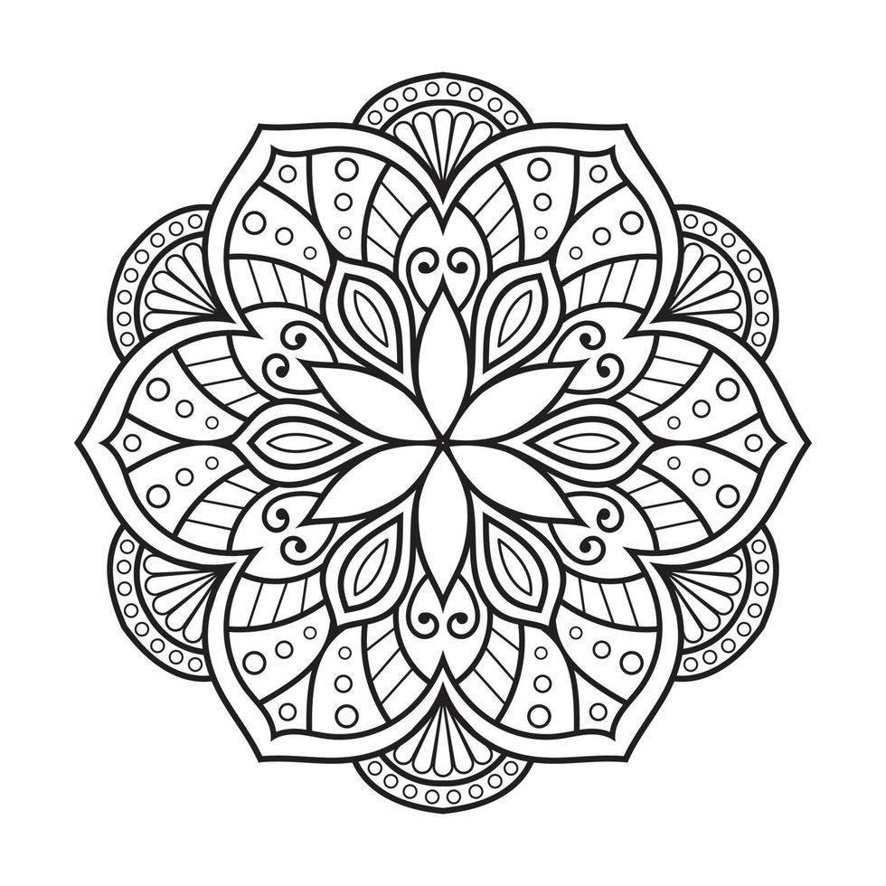 diseño de mandala floral con arte lineal en blanco y negro de estilo étnico vector