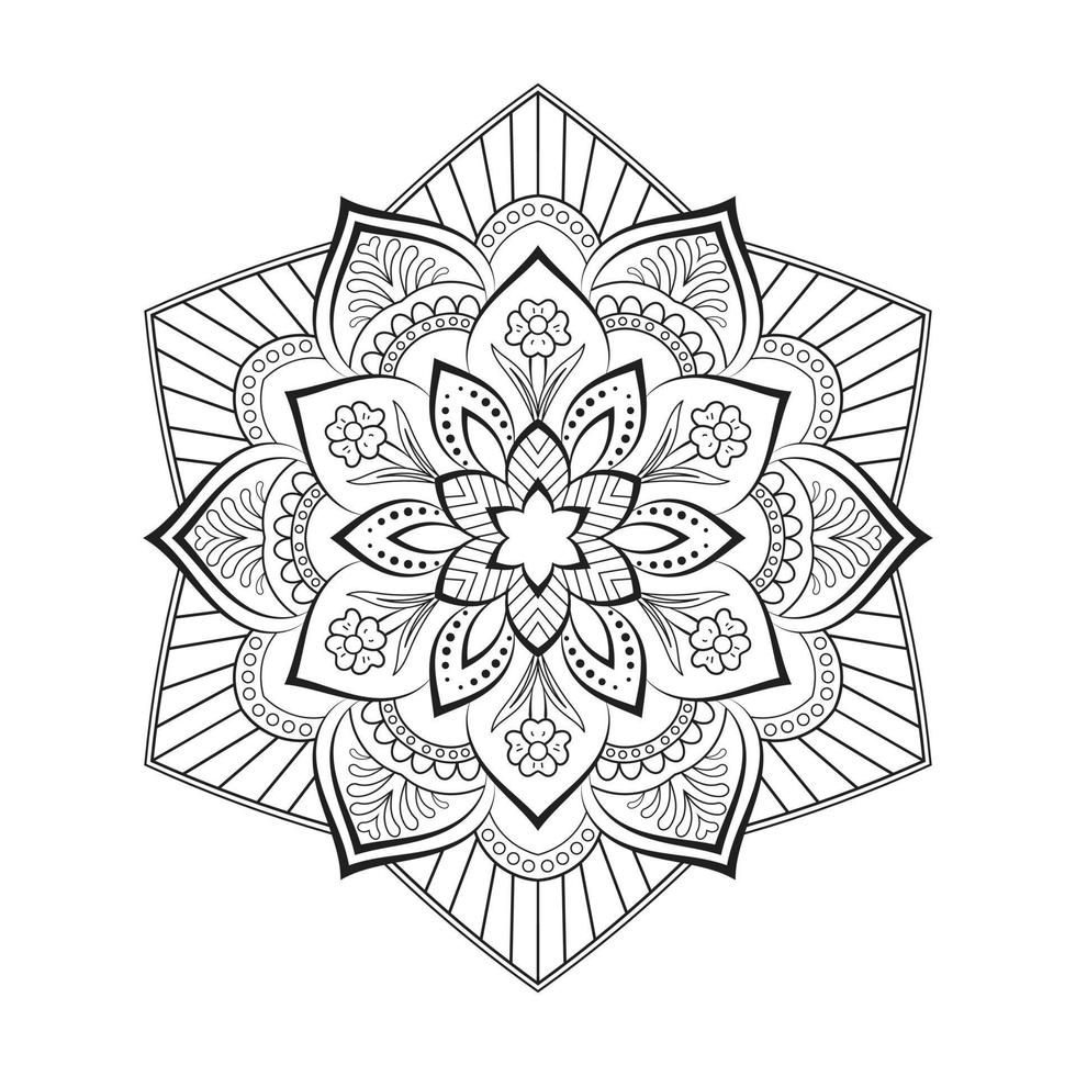 Floral mandala design with ethnic style black and white line art vector