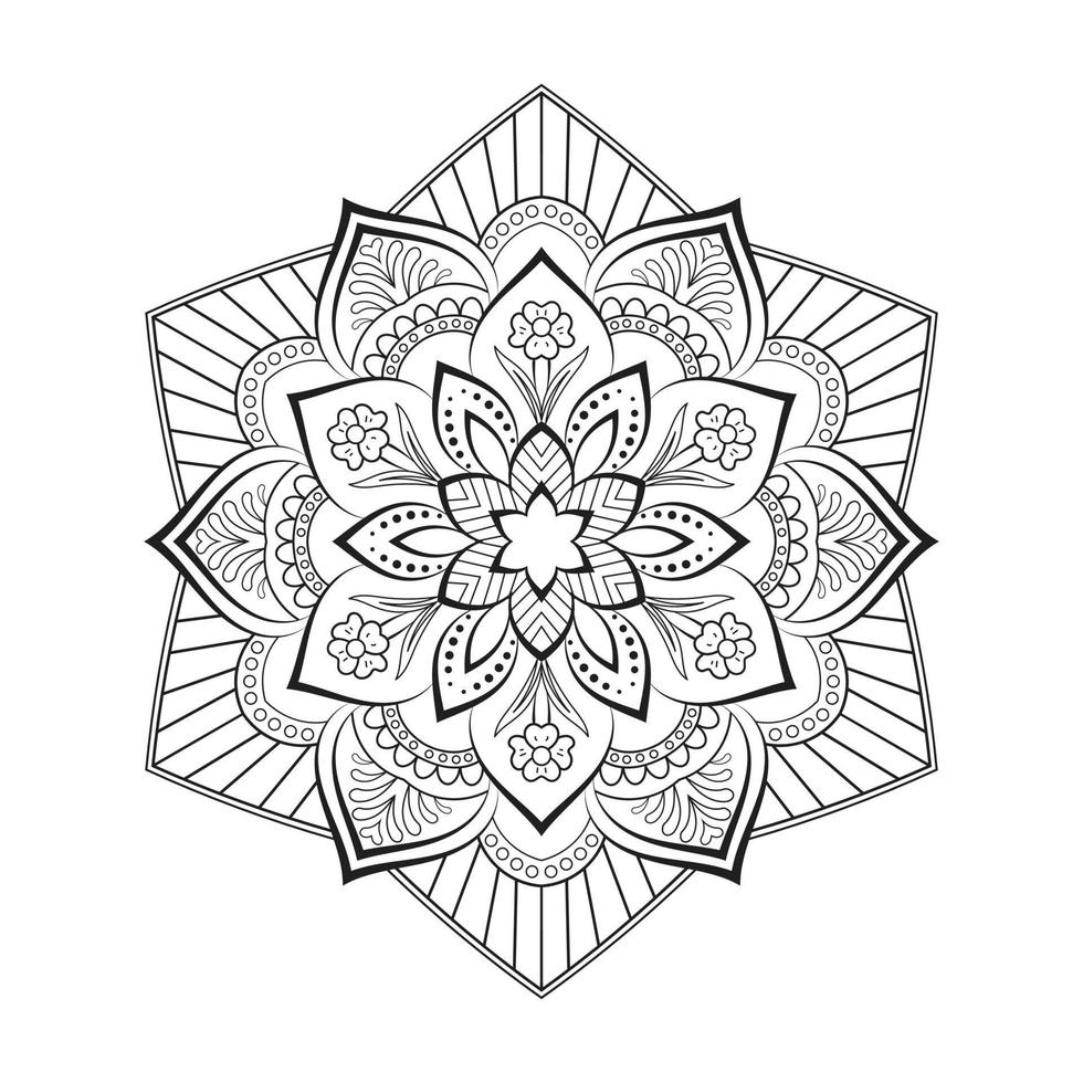 diseño de mandala floral con arte lineal en blanco y negro de estilo étnico vector