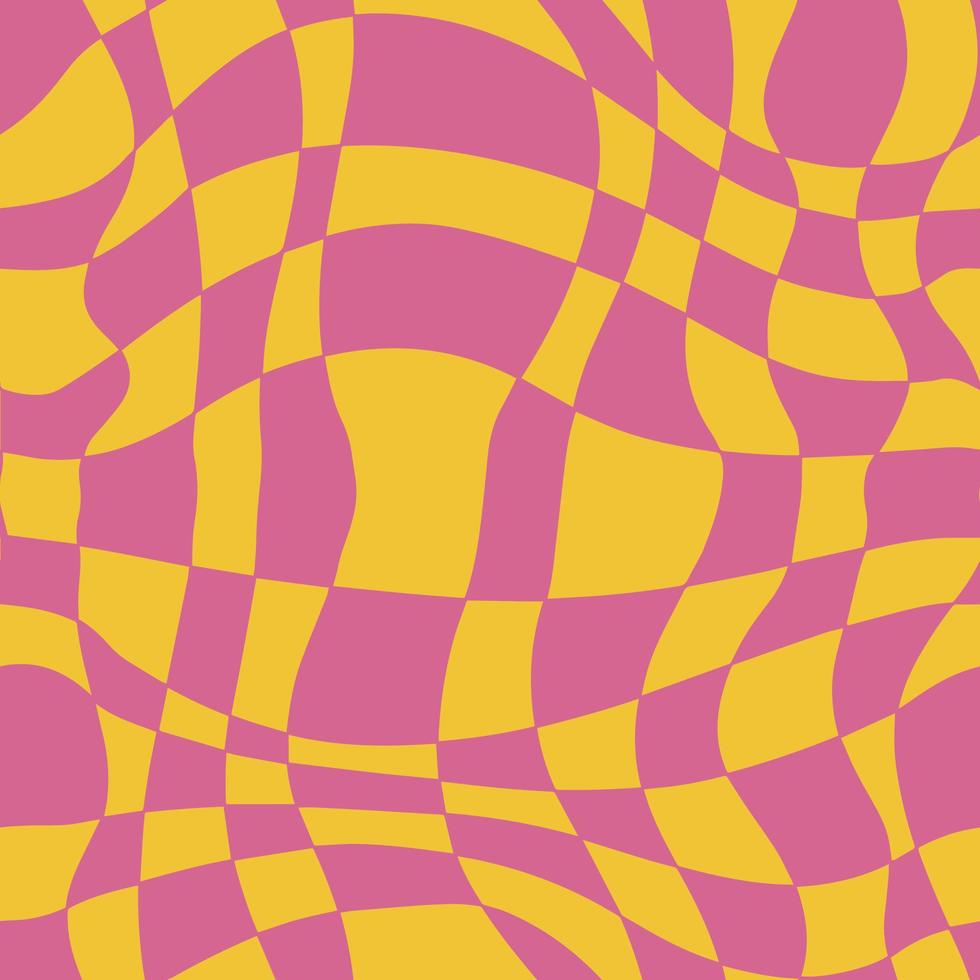 Vintage retro pink yellow warped checkerboard seamless pattern background design vector