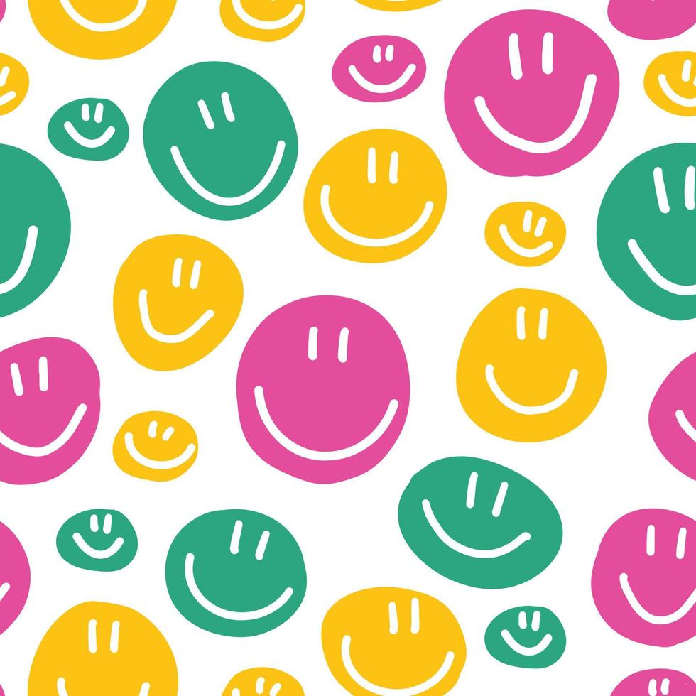 Cute childish bright seamless pattern with smiling circles. Vector texture design background. funny children print