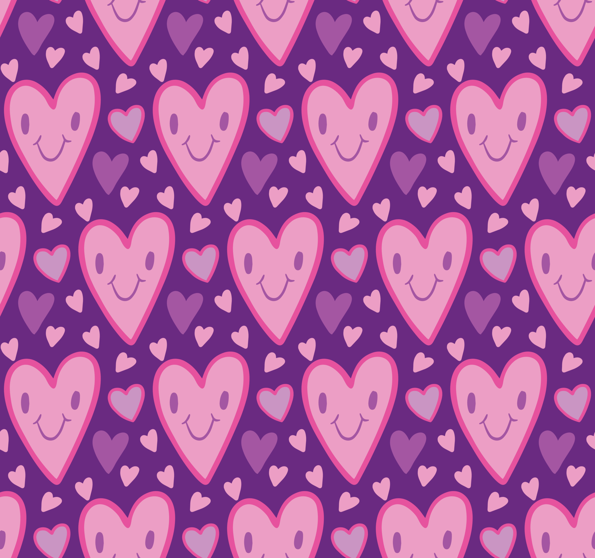 Cute seamless pattern background with hearts with smile face on purple  background. Bright vector backdrop, retro 90s nostalgic print, wallpaper.  8831588 Vector Art at Vecteezy