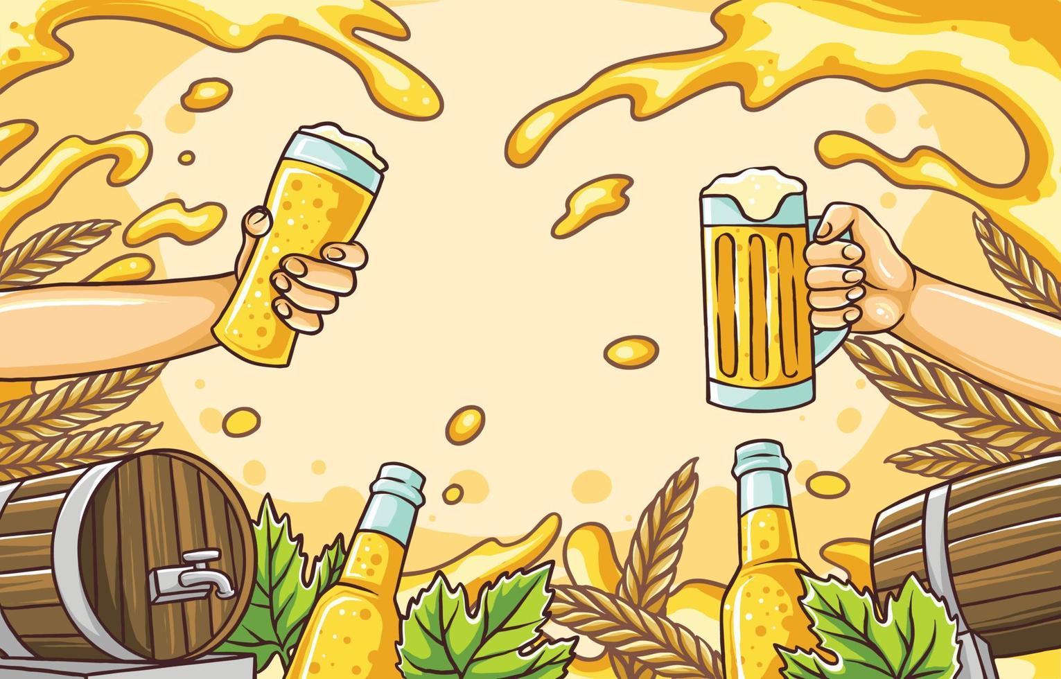 Beer Day background Two Hands Holding Glass and Toast vector