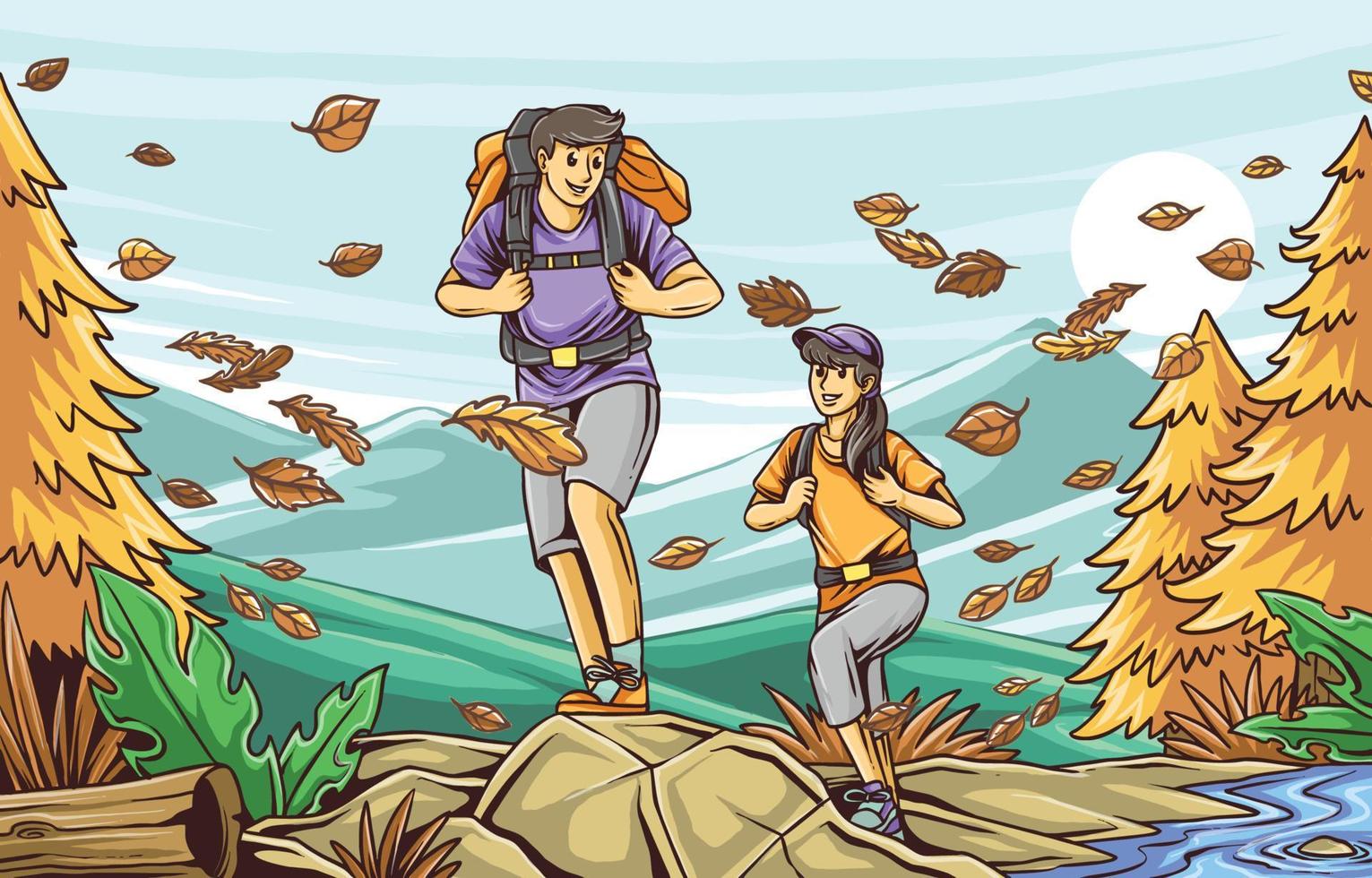 Fall Outdoor Activity Hiking Concept vector