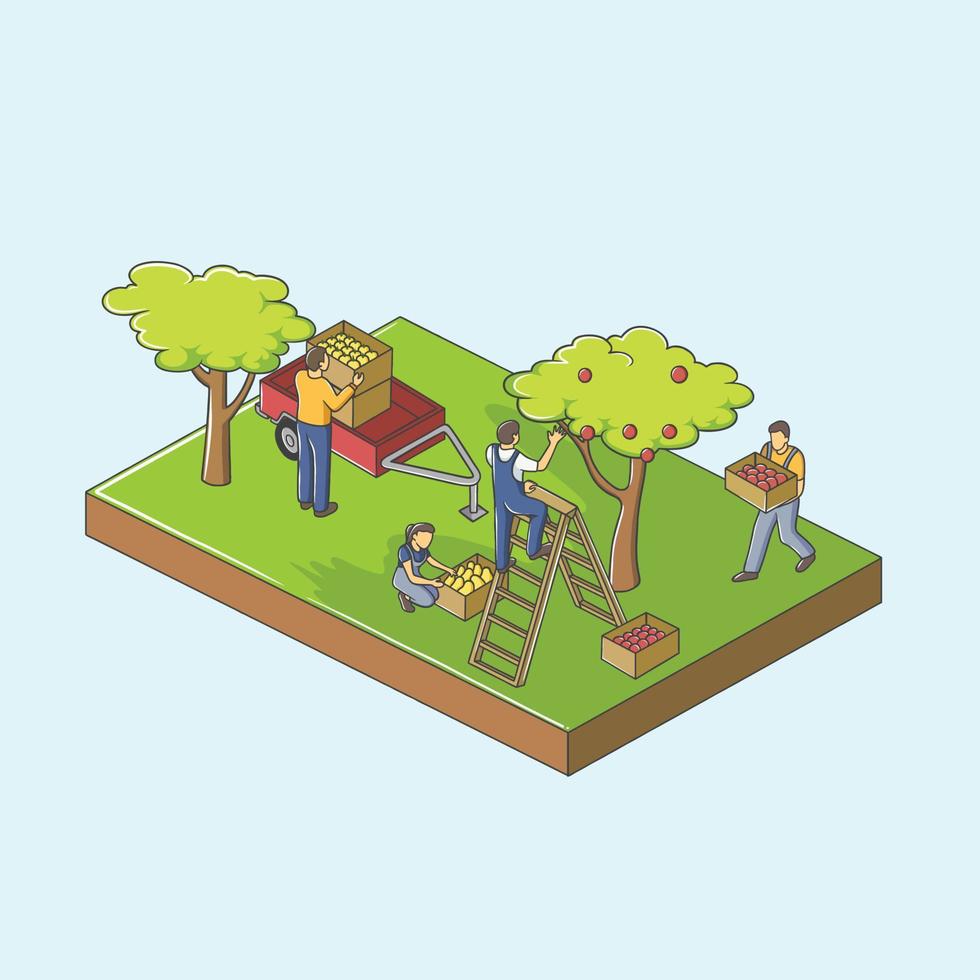 Isometric Gardening Theme With Gardener Concept vector