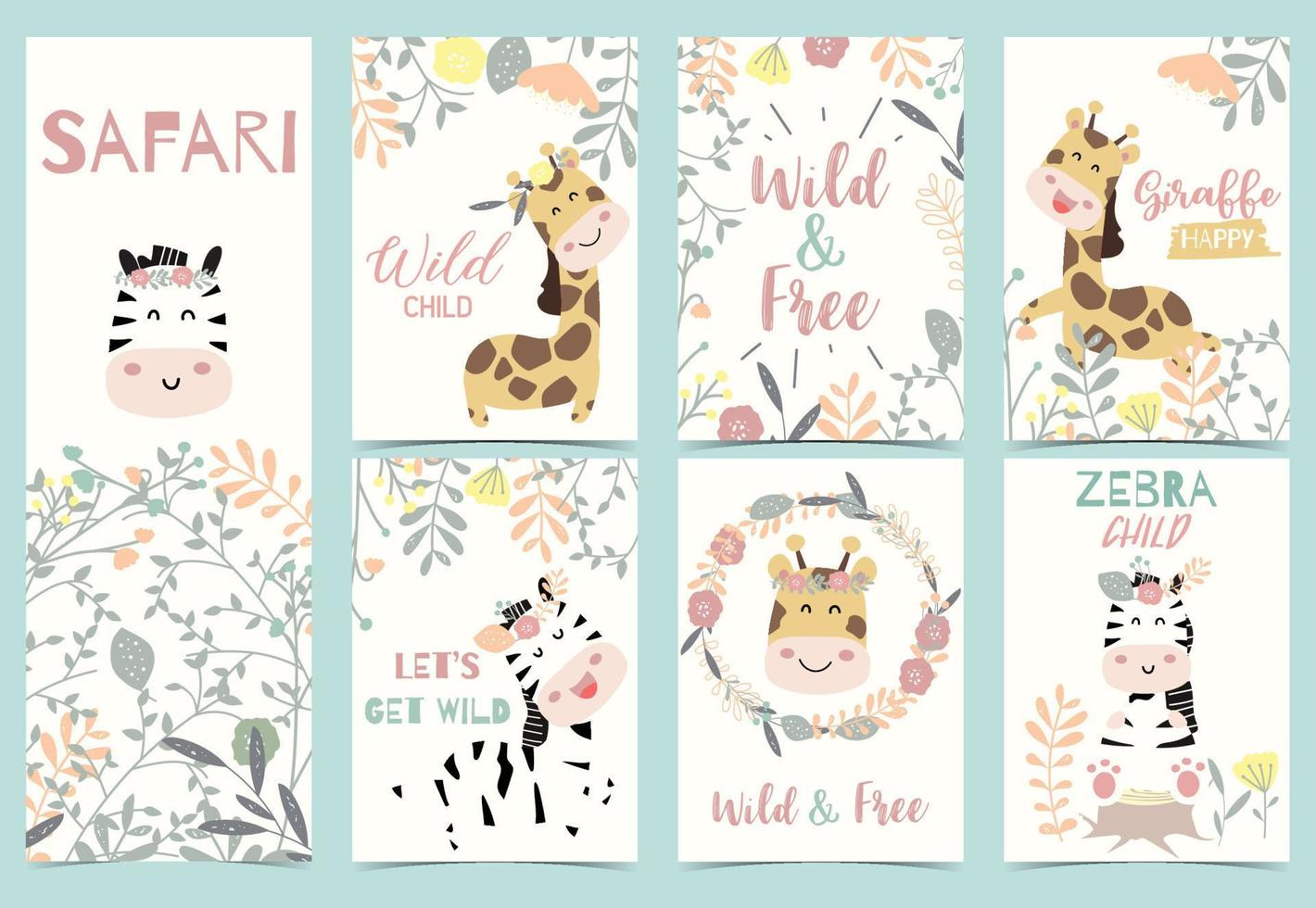 Collection of animal party set with zebra,giraffe,hat,flower and wreath vector