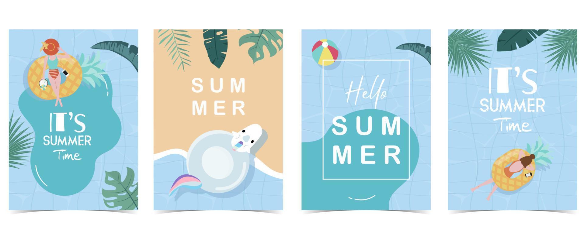 Party summer time postcard with pool and beach in the daytime background vector