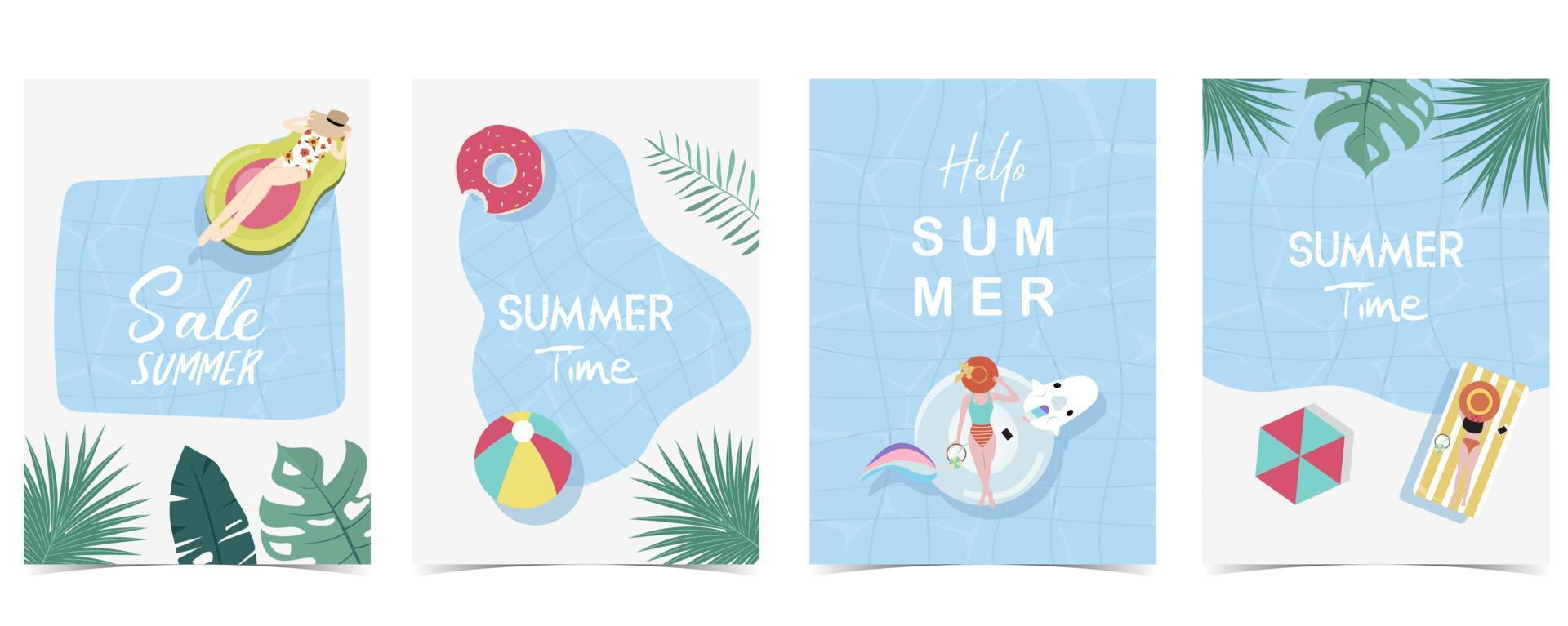 Party summer time postcard with pool and beach in the daytime background vector