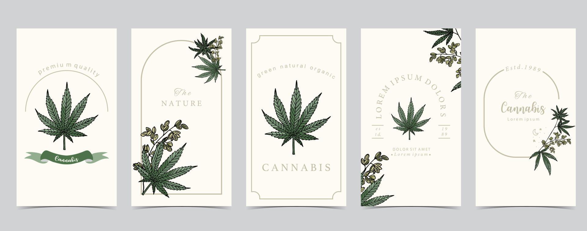 Collection of green cannabis background vector