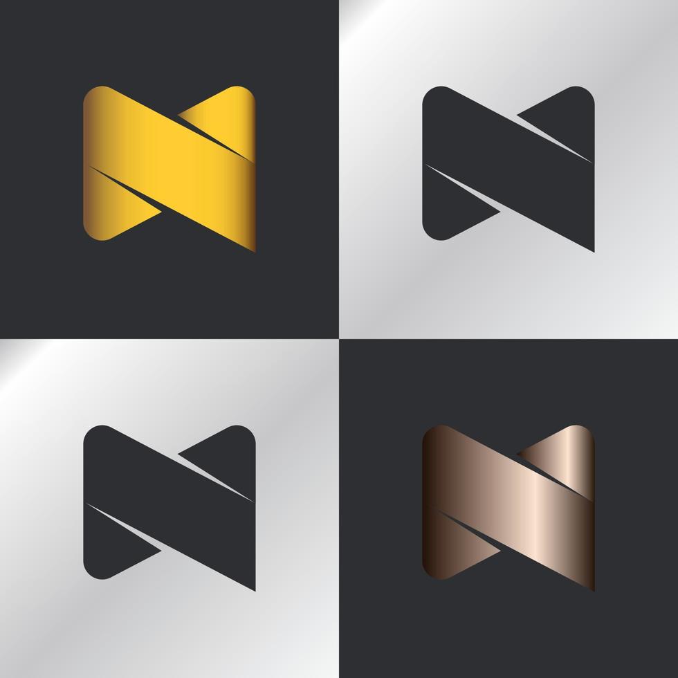 logotipo n o m letra bronce y diseño vectorial de color dorado. mn combinar fuente vector