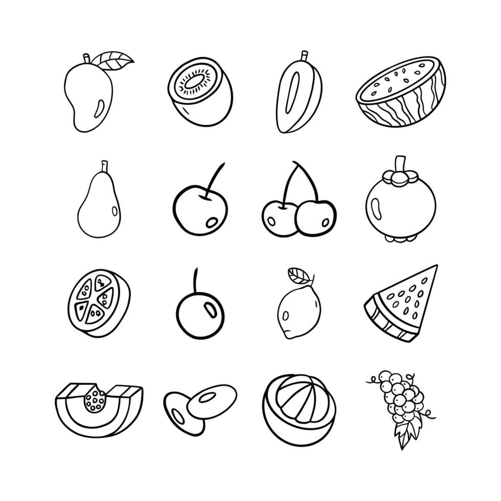 Set of sweet fruits line art vector