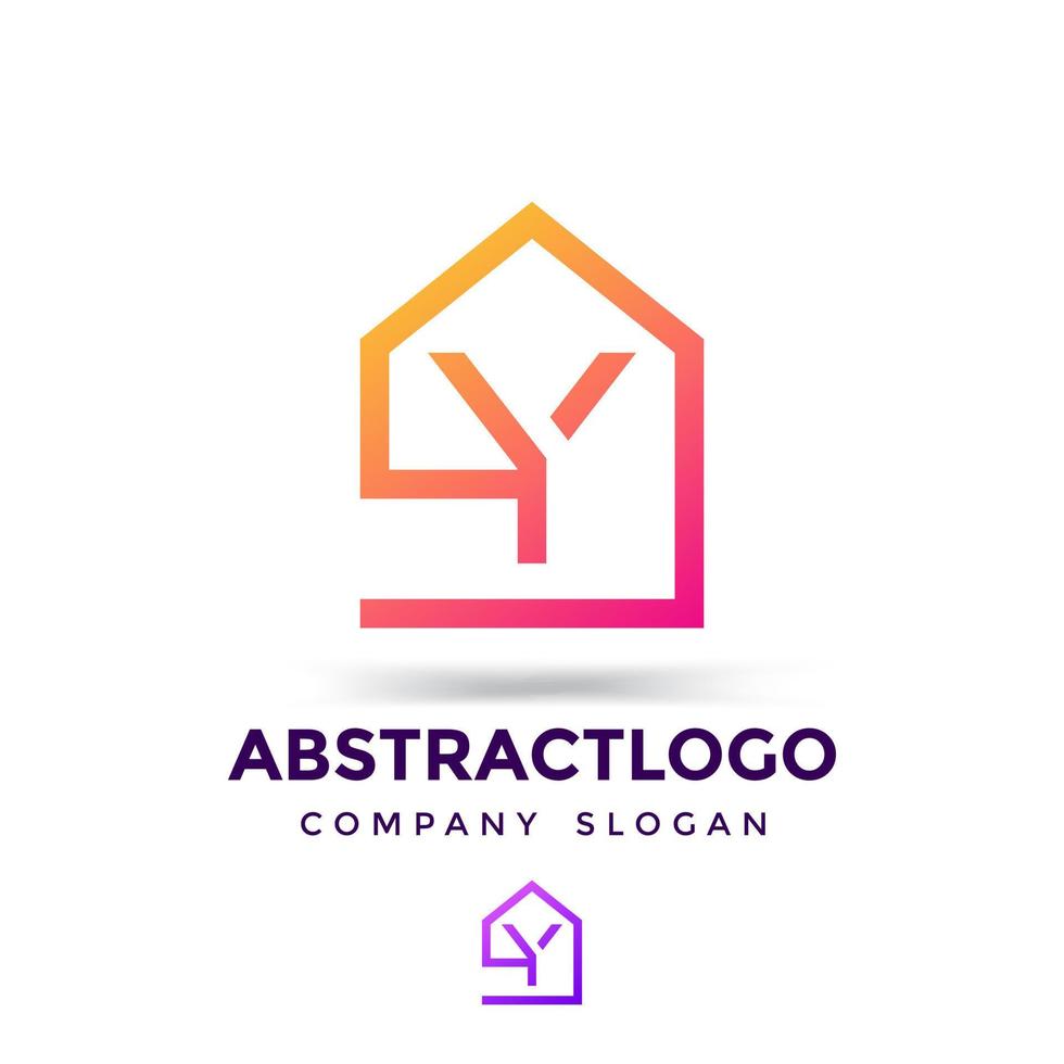 logotipo único de la empresa inmobiliaria con letras y con un icono de signo de hogar moderno. vector